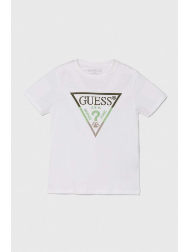 Детска памучна тениска Guess в бяло с апликация L4YI06 K8HM4