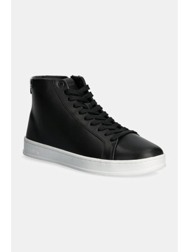 Кожени маратонки Calvin Klein HIGH TOP LACE UP в черно HM0HM01547