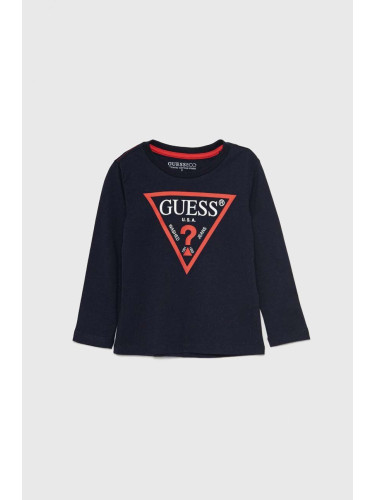 Детска блуза с дълги ръкави Guess в тъмносиньо с принт N84I24 K8HM0