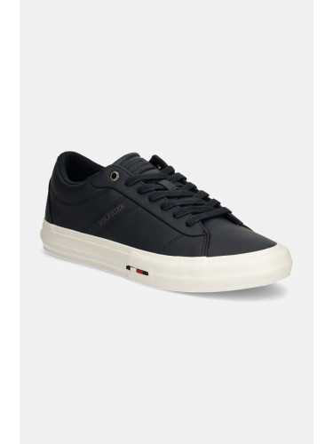 Кожени маратонки Tommy Hilfiger TH HI VULC STREET RWB LTH LOW в тъмносиньо FM0FM05201