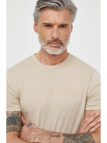 Памучна тениска Guess PIMA в бежово с апликация M2BP47 K7HD0