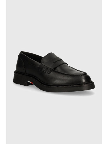 Кожени мокасини Tommy Hilfiger LIGHT HILFIGER LEATHER LOAFER в черно FM0FM05089