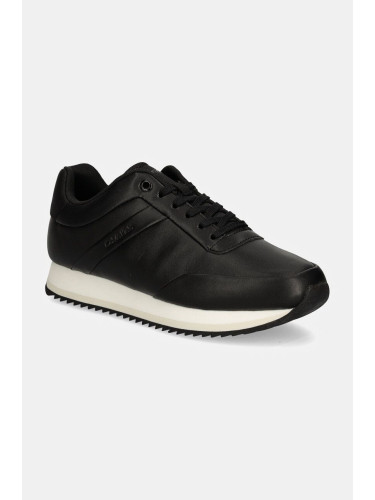 Кожени маратонки Calvin Klein RUNNER LACE UP LTH в черно HW0HW02216