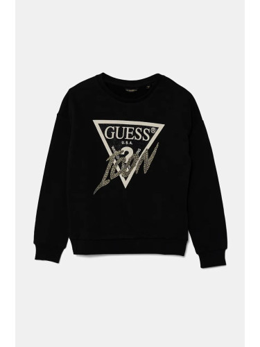 Детски памучен суичър Guess в черно с апликация J4BQ04 KAV34