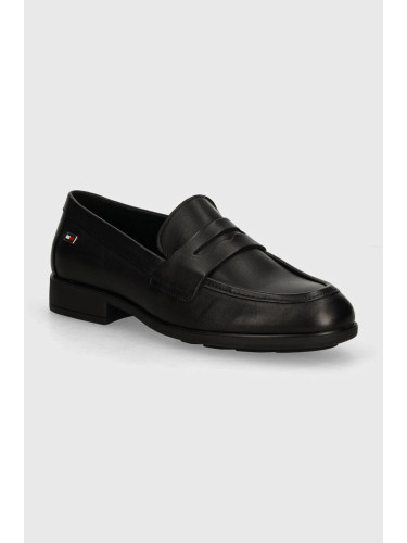 Кожени мокасини Tommy Hilfiger FLAG LEATHER CLASSIC LOAFER в черно с равна подметка FW0FW08030