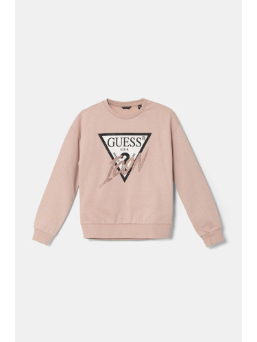 Детски памучен суичър Guess в розово с апликация J4BQ04 KAV34