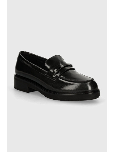 Кожени мокасини Calvin Klein LOAFER W/M BAR SAFF LTH в черно с платформа HW0HW02076