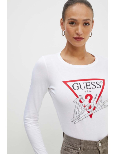 Памучна блуза с дълги ръкави Guess ICON в бяло W4YI33 I3Z14