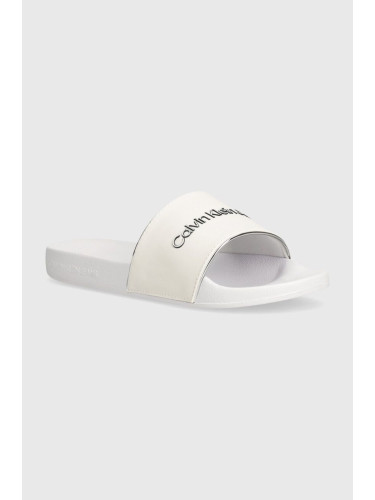 Чехли Calvin Klein Jeans SLIDE INSTITUITIONAL MTR в бяло YW0YW01508