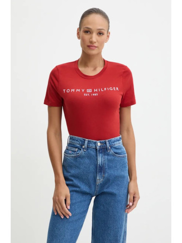 Памучна тениска Tommy Hilfiger в бордо WW0WW40276