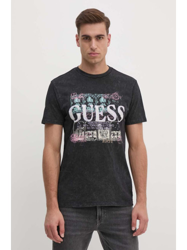 Памучна тениска Guess в черно с принт M4YI79 K9RM1