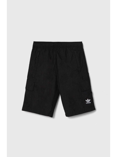 Детски къси панталони adidas Originals CARGO SHORTS в черно с изчистен дизайн с регулируема талия IW3501