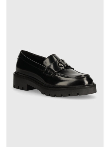 Кожени мокасини Calvin Klein Jeans COMBAT LOAFER MG MTL в черно с платформа YW0YW01503