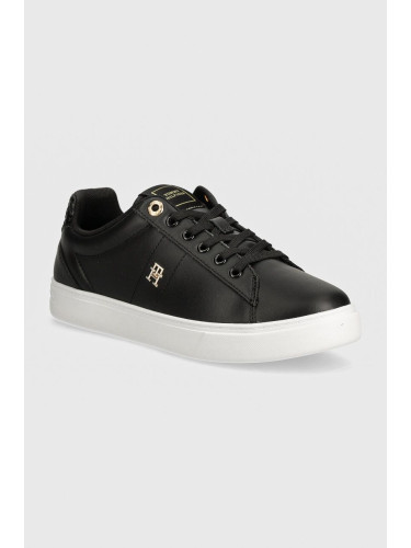 Кожени маратонки Tommy Hilfiger ELEVATED ESSENT SNEAKER MONOGRAM в черно FW0FW07999