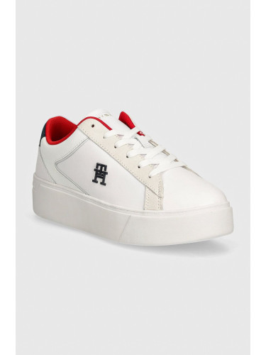 Кожени маратонки Tommy Hilfiger TH PLATFORM COURT SNEAKER NBK в бяло FW0FW08210