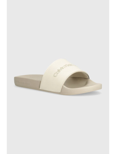 Чехли Calvin Klein Jeans SLIDE INSTITUITIONAL MTR в бежово YW0YW01508