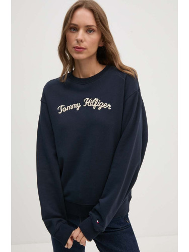 Памучен суичър Tommy Hilfiger в тъмносиньо с апликация WW0WW42615