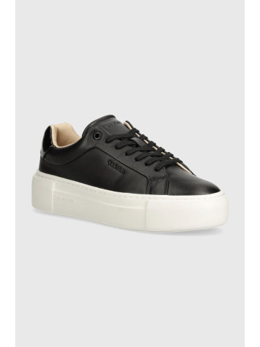 Кожени маратонки Calvin Klein FF CUPSOLE LACE UP W/ML LTH в черно HW0HW02118