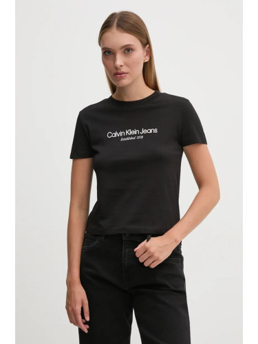 Памучна тениска Calvin Klein Jeans в черно J20J224914