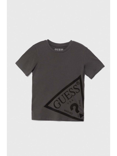 Детска памучна тениска Guess в сиво с апликация L4YI32 K8HM4