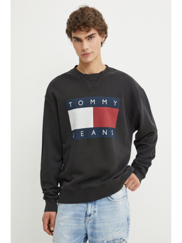 Памучен суичър Tommy Jeans в сиво с принт DM0DM19222