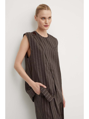 Ленен елек Day Birger et Mikkelsen Enid - Casual Linen Stripe в кафяво с едно копче DAY65243328