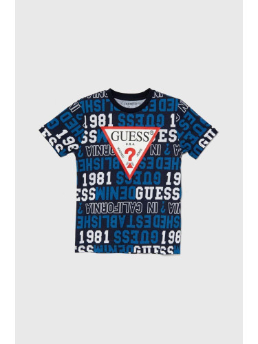 Детска памучна тениска Guess в тъмносиньо с десен L4YI04 K8HM3