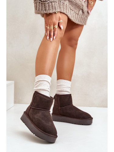 Women's suede snow boots on a platform above the ankles brown Rianaella