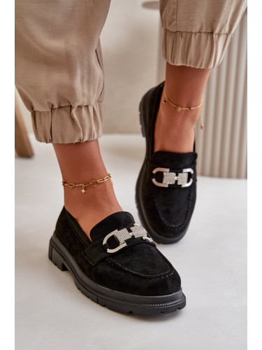 Women's eco-suede moccasins with black wister decoration