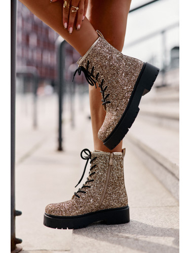 Дамски боти до глезена с връзки и пайети