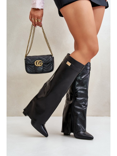 Boto Дамски боти от еко кожа с валцуван ток на ток Черни Avamora