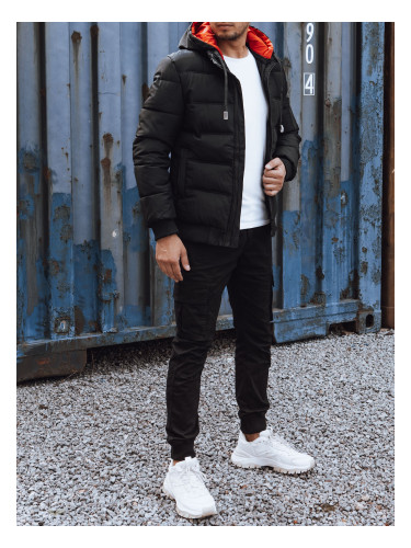 Men's winter quilted jacket with hood black Dstreet