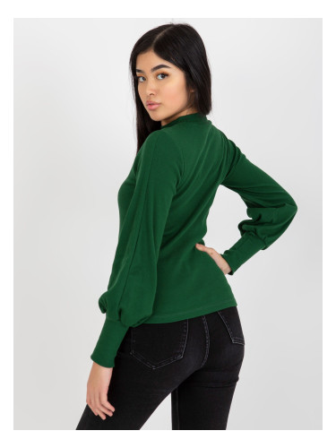 RUE PARIS dark green women's basic striped blouse