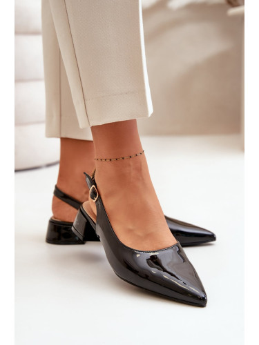 Patent leather ballerinas with low heels with pointed noses black Anarinne