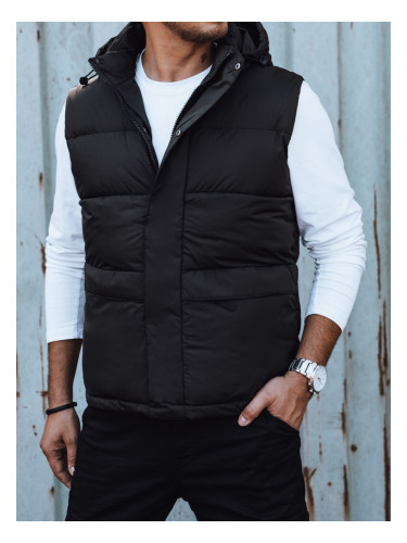 Мъжки черен капитониран елек с качулка