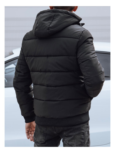 Men's winter quilted jacket with hood black Dstreet