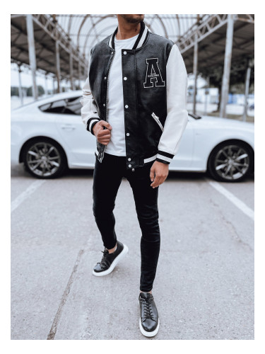 Men's Black Leather Baseball Jacket Dstreet