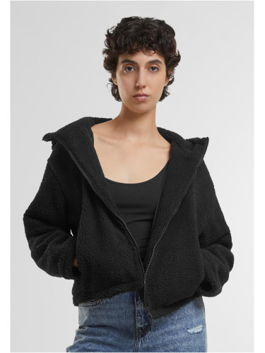 Women's short jacket with hood Sherpa black