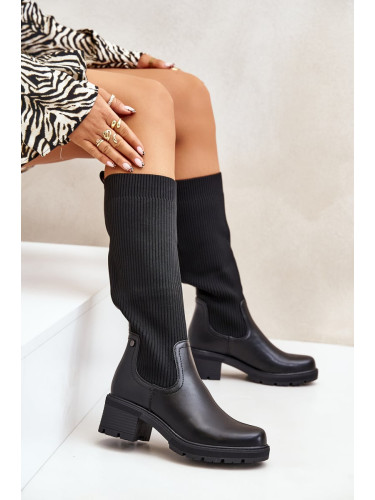 Slip-on boots with elastic upper above the knee black Vaimi