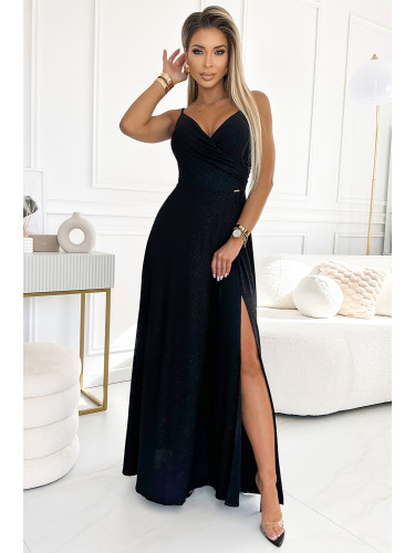 299-18 CHIARA elegant maxi dress with straps - black with glitter