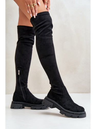 Women's over-the-knee boots made of eco-suede black Irithalla