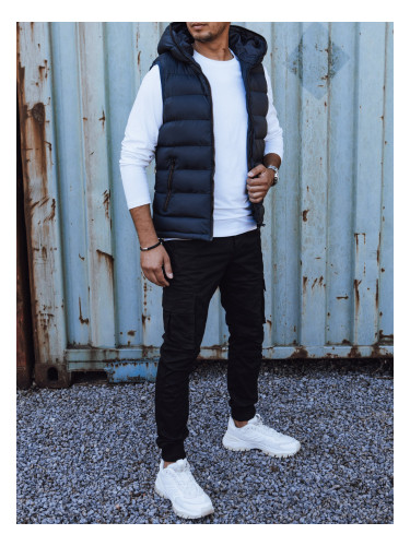 Men's quilted vest with hood dark blue Dstreet