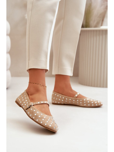 Decorated ballet flats with belt eco suede beige tirilissa