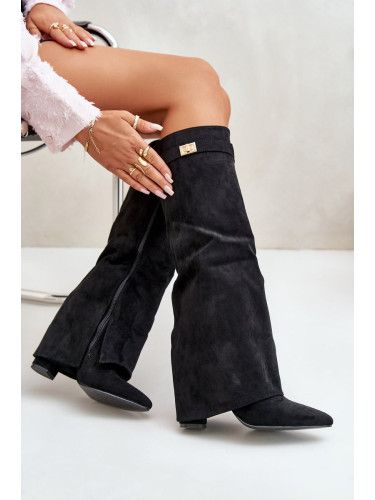 Women's eco suede boots with a bent upper on the column black bralise