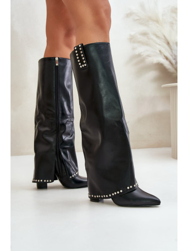 Women's boots with a bent upper on a column black Kaielia