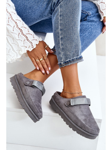 Boto Дамски Топли Чехли с Козина на Платформа Сиви Azida