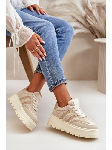 Boto Топли дамски кецове на платформа с косъм бежови Daivlene