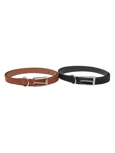 Slim synthetic velour leather belt 2 pcs black/silver + brown/gold