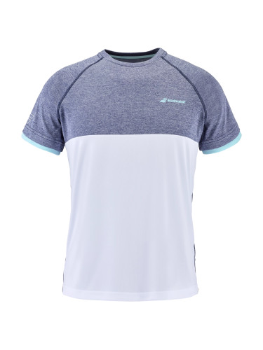 Dětské tričko Babolat  Play Crew Neck Tee Boy White/Blue 8 - 10 let