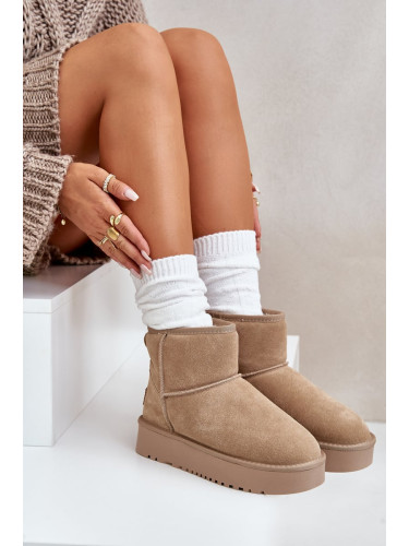 Women's suede snow boots on a platform above the ankles beige Rianaella